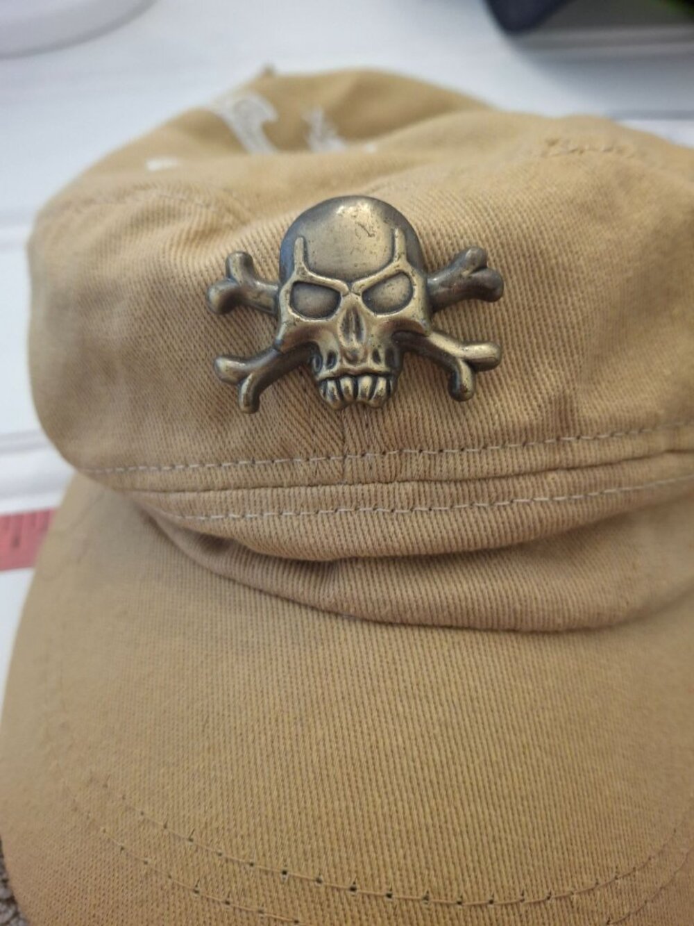 Stussy Military Cap Tan Skull Graphic Adjustable Cotton Y2K Skate Streetwear Hat - Picture 6 of 10